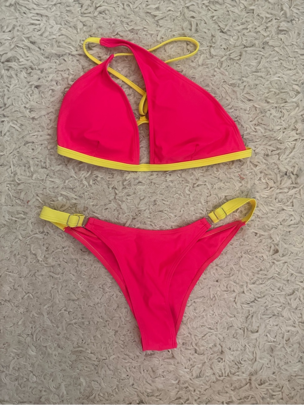 Women’s Bright Pink and Yellow Contrast Bikini Set